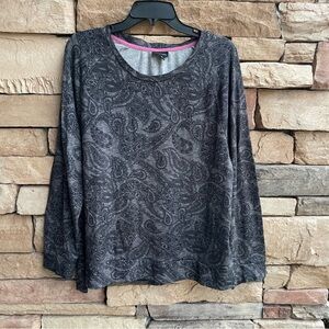 Tahari black and gray paisley thin knit long sleeve top EUC XL